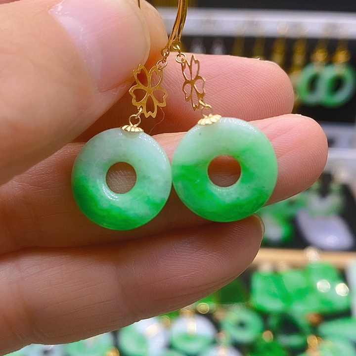 翡翠耳饰18K金镶嵌耳坠