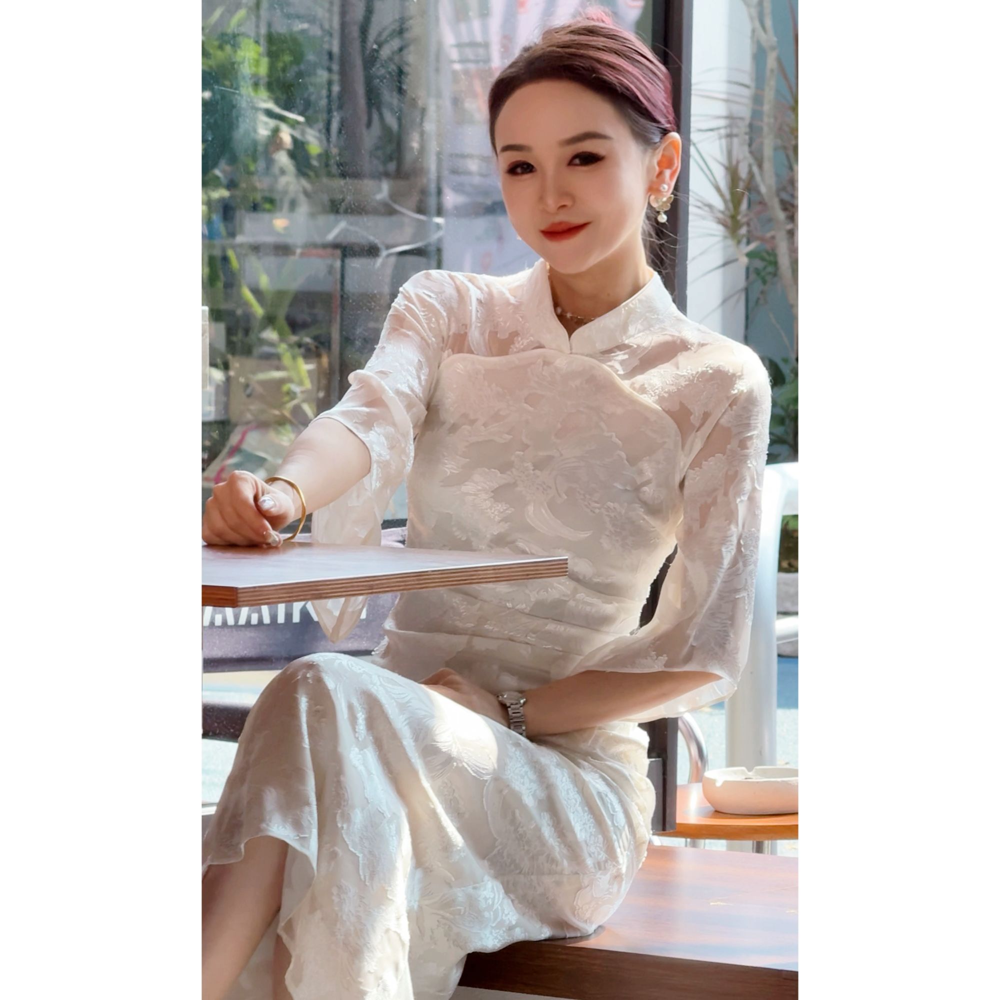 C325  留洋千金新国风修身印花复古长袖显瘦连衣裙ZJ