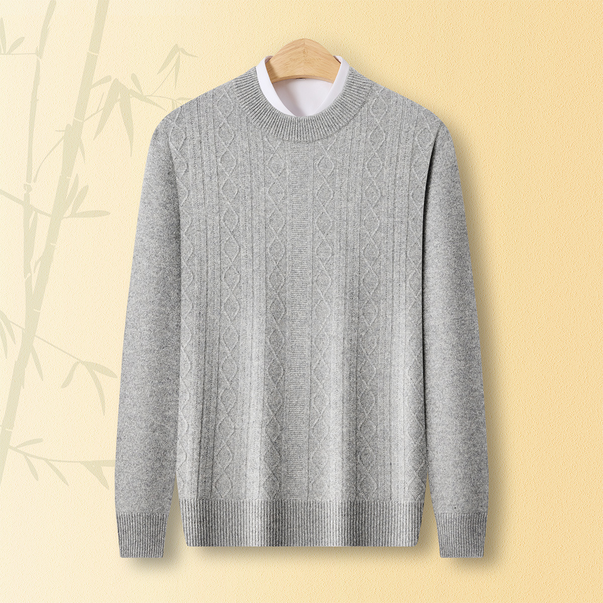 【男士精品】春竹25秋冬经典复古山羊绒+绵羊毛厚款绞花中青年毛衣