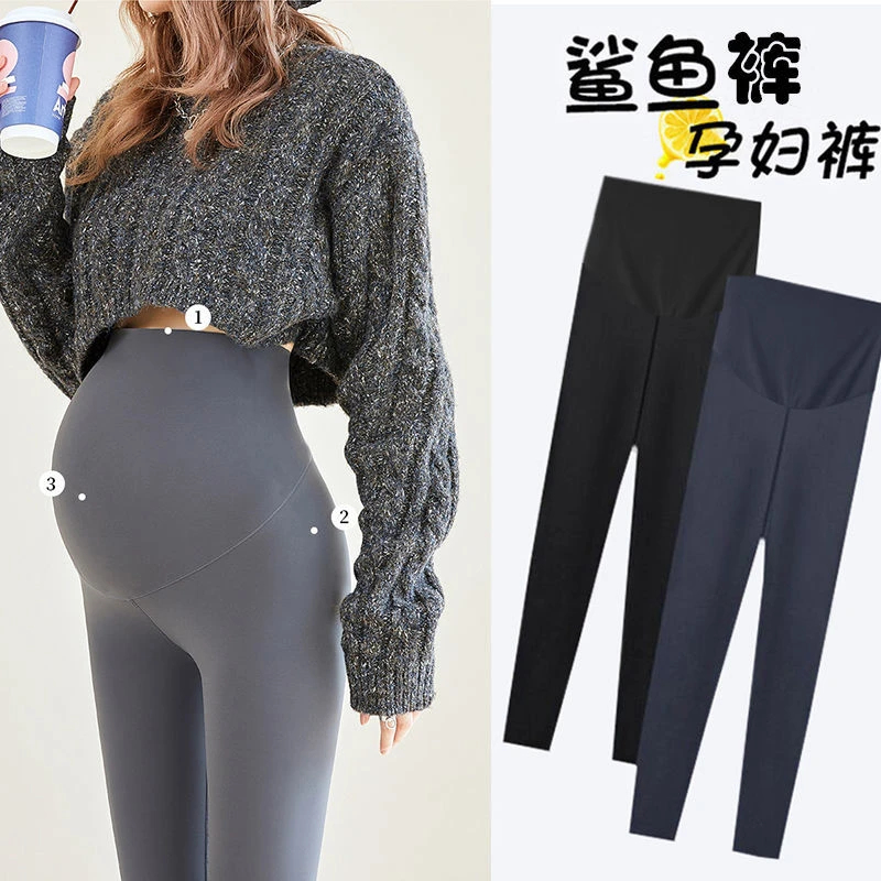 孕妇打底裤春夏薄款修身外穿孕妇九分裤芭比裤夏季高腰孕妇鲨鱼裤