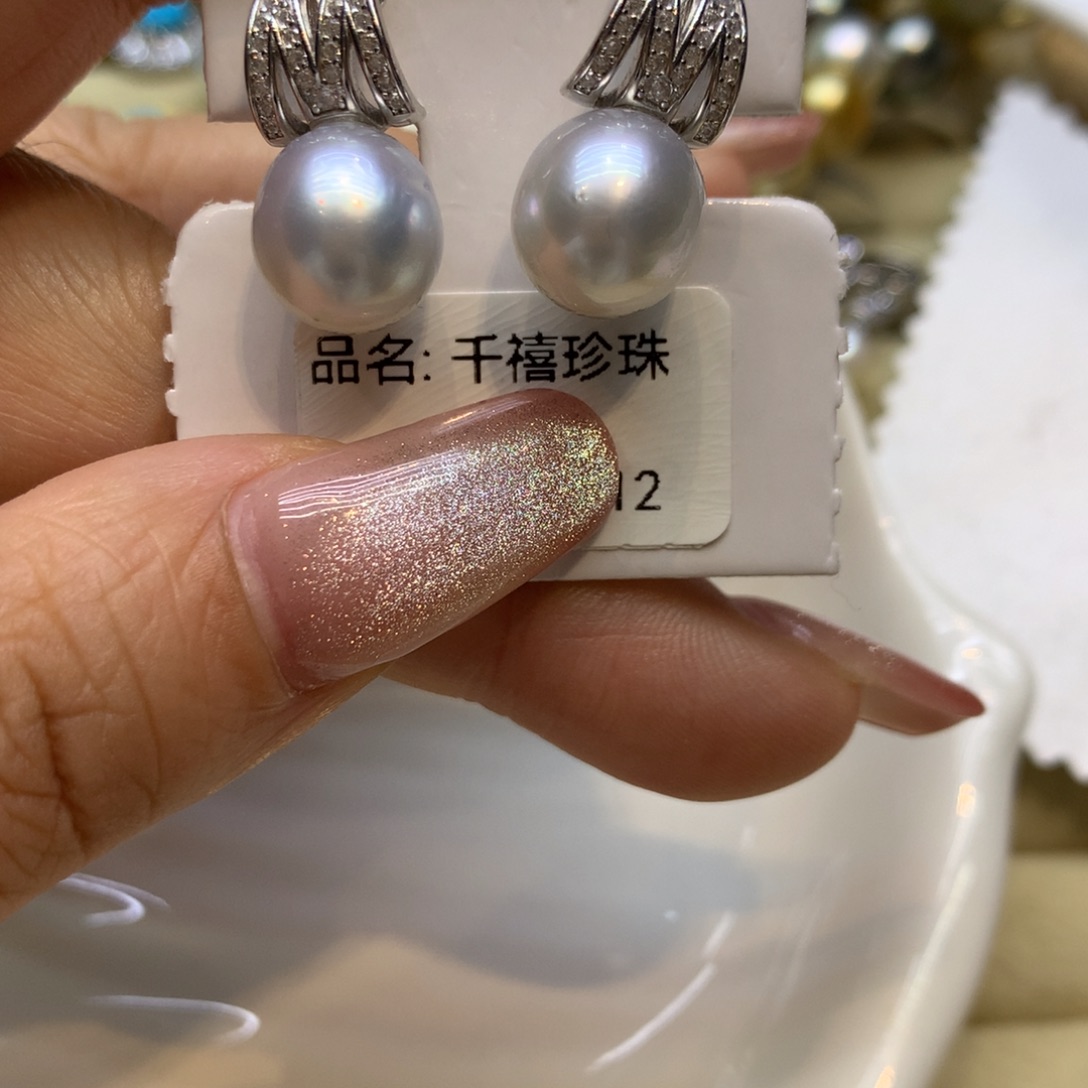 银S925镶嵌耳饰海水珍珠