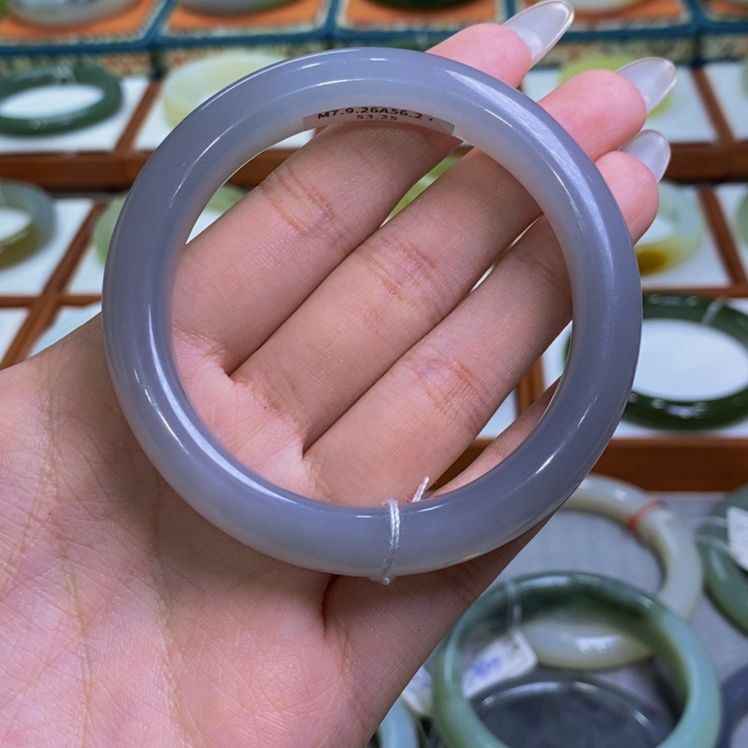 和田玉手镯未镶嵌青海高冰烟紫55/56