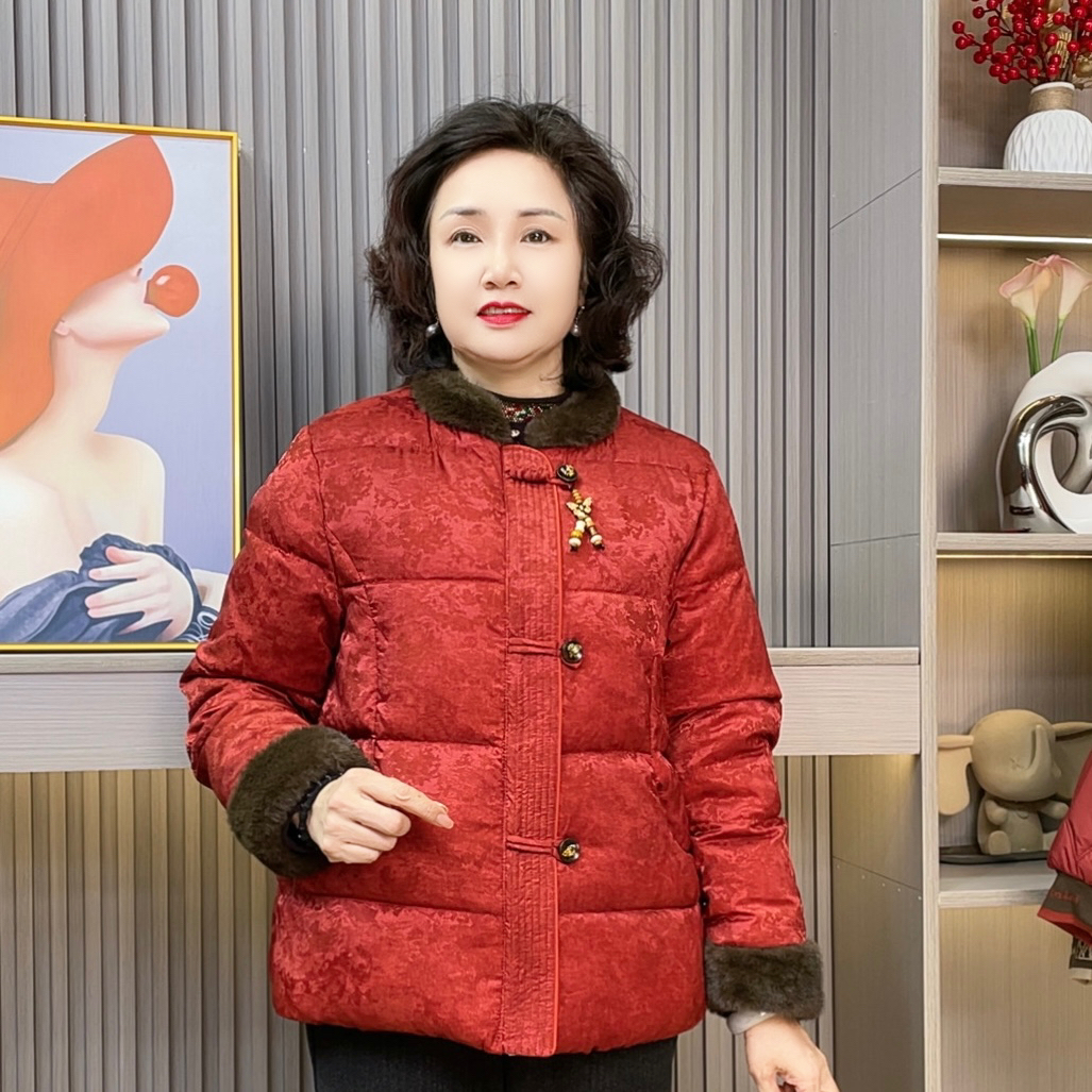 常规款中老年女装喜婆婆红色棉袄立领红色盘扣短款妈妈装棉衣