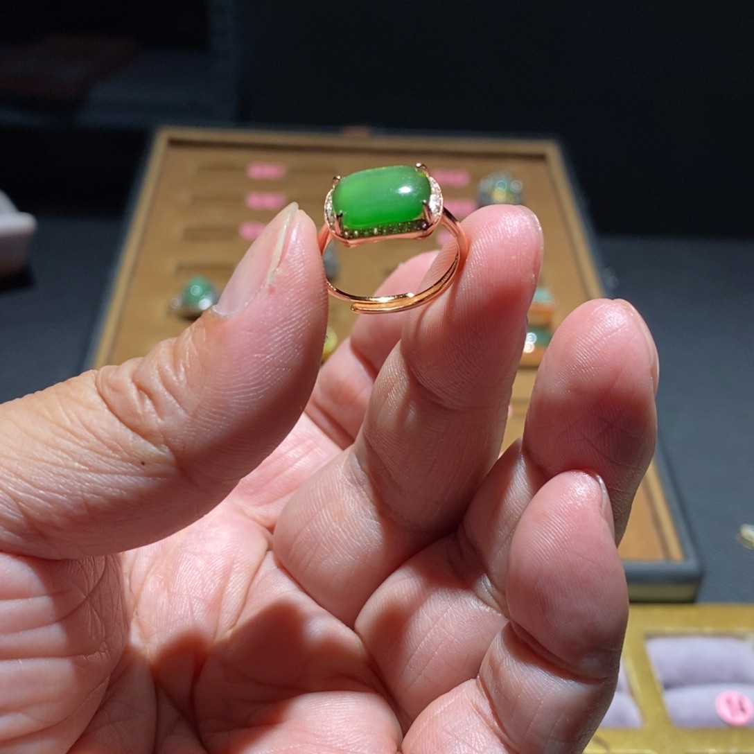 和田玉（碧玉）戒指银S925镶嵌