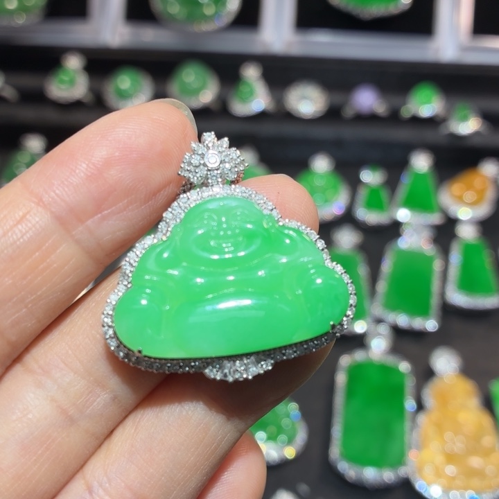翡翠18K金镶嵌吊坠(不含链)翡翠