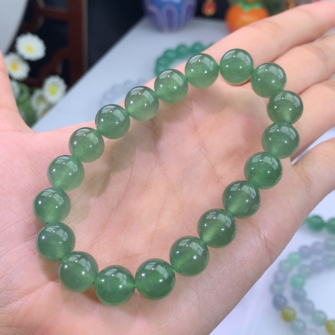 翡翠未镶嵌手链12号 冰种菠菜绿手串