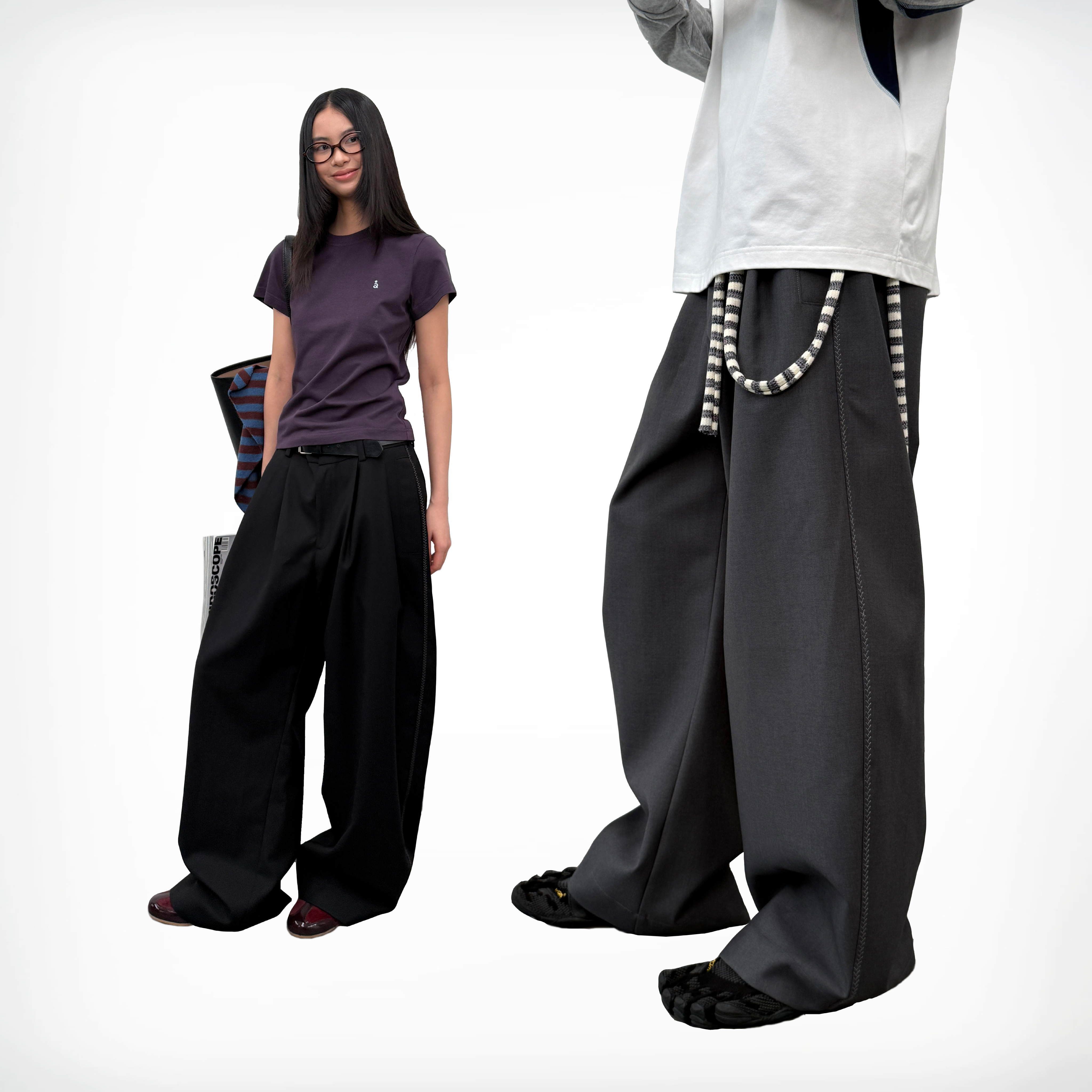 roaringwildaarch咆哮野兽灰色/黑色侧缝线弯刀西裤宽松穿搭