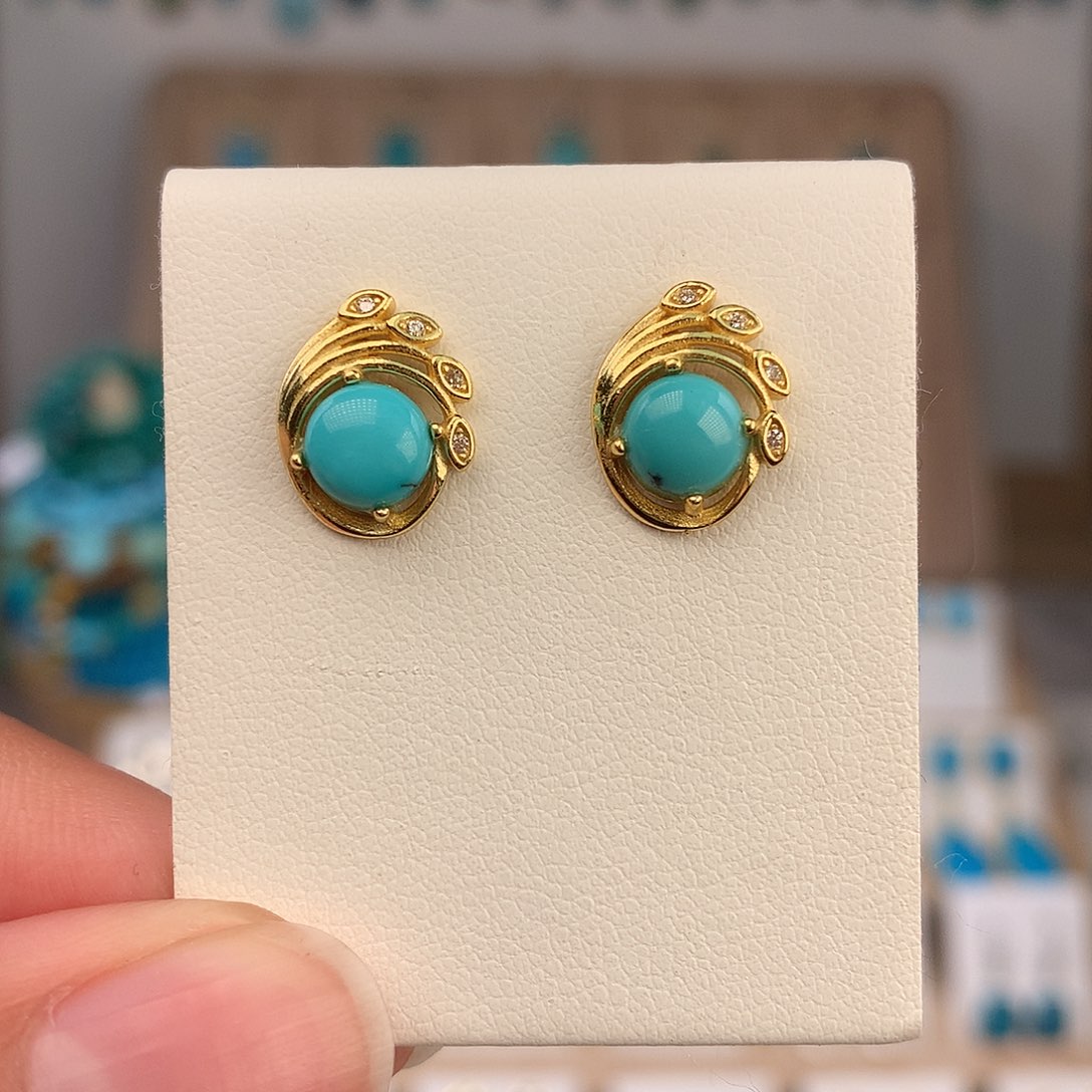 绿松石银S925镶嵌耳饰