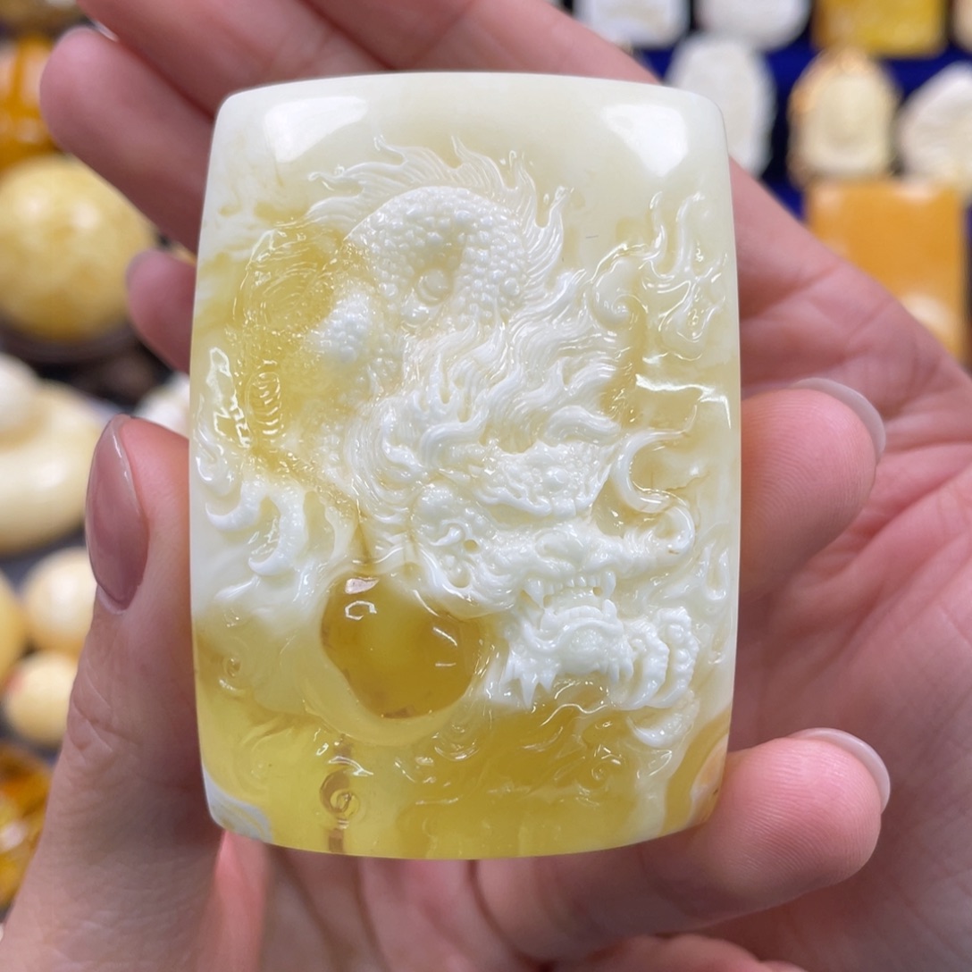 蜜蜡裸石未镶嵌琥珀蜜蜡雕刻龙牌