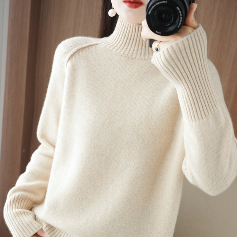 【高端轻奢】100%纯羊毛衫 宽松慵懒显瘦半高领加厚毛衣针织衫女