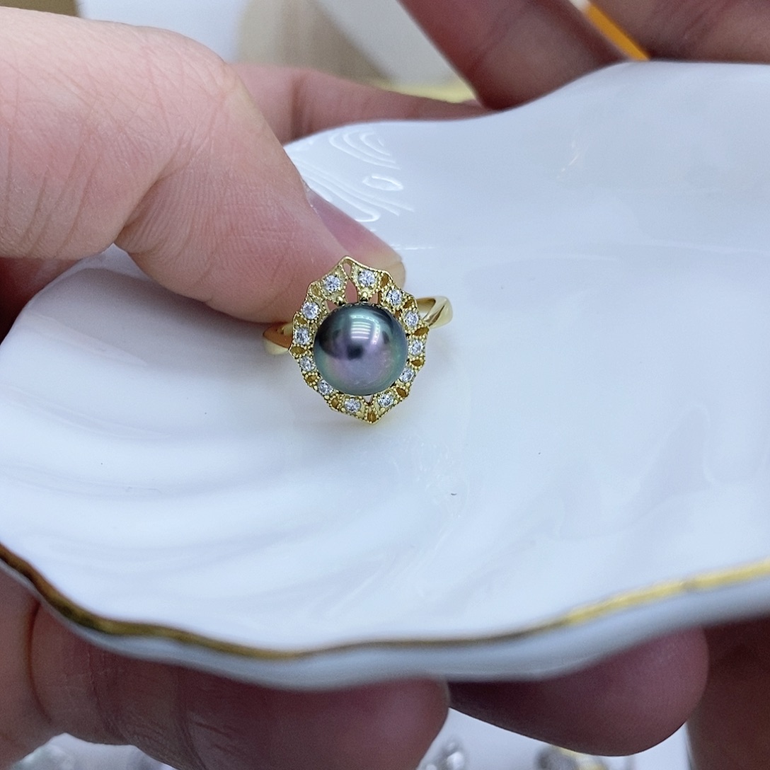 海水珍珠戒指银S925镶嵌8.8