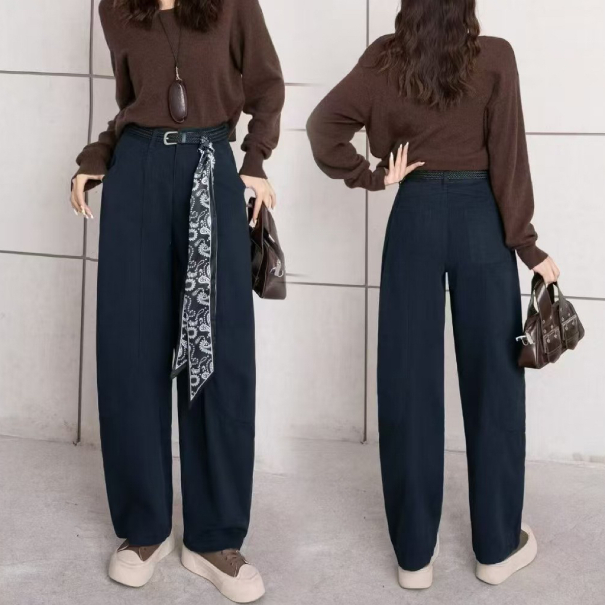 【芸姐】5137-2欧货水洗棉丝带挂饰编织腰带休闲弯刀裤