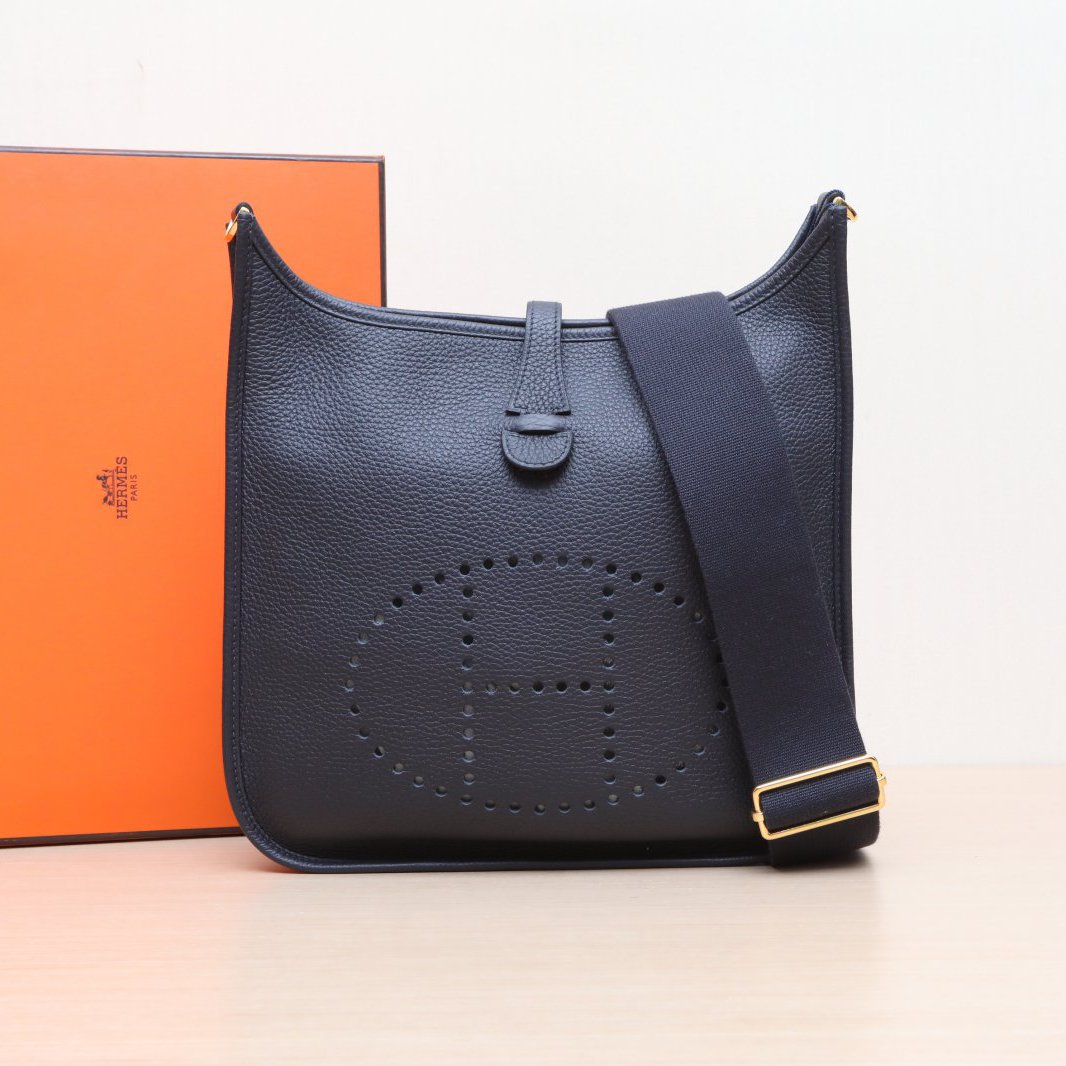 99新 Hermes/爱马仕 xf-100 双双 Evelyne 小号 黑色 TC皮 B刻包