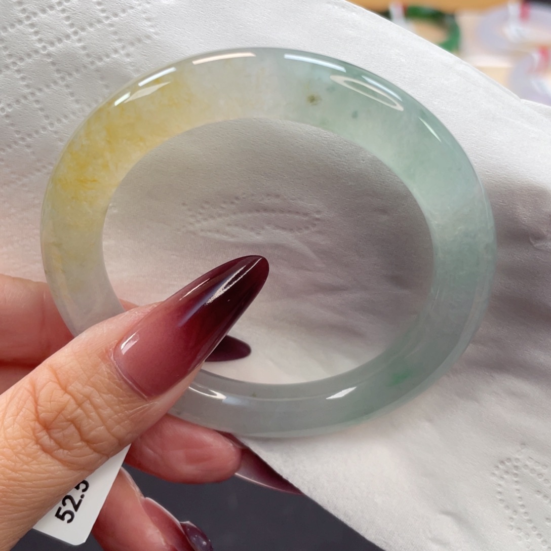 未镶嵌手镯翡翠21号52.5莫西沙冰透黄加绿清冷美人条