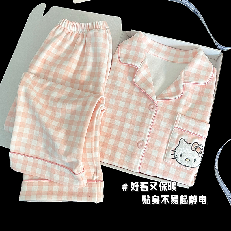德绒儿童睡衣秋冬季HelloKitty长袖女中大童学生加厚小女孩家居服