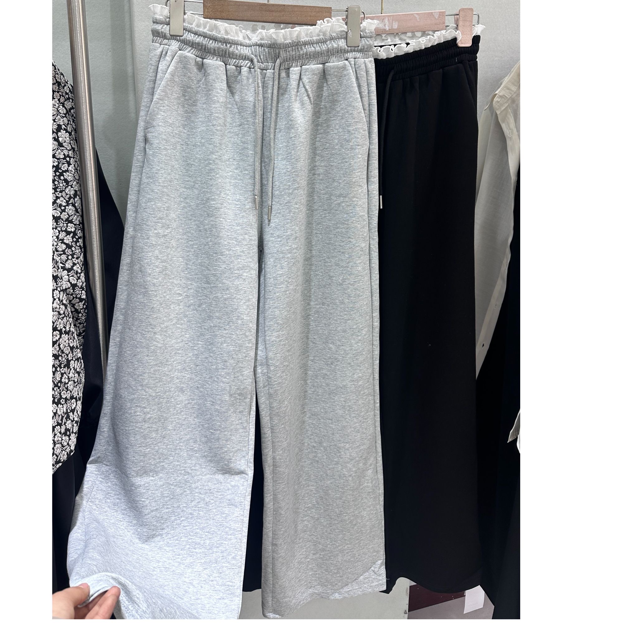 【倩倩专属】20507时尚百搭休闲花边松紧腰抽绳直筒裤