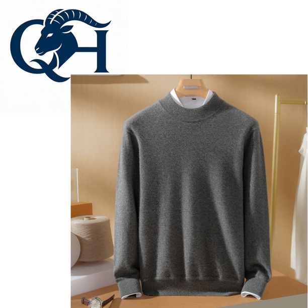 【俏哈小山羊绒】男士半高领套衫经典百搭亲肤保暖100%纯山羊绒