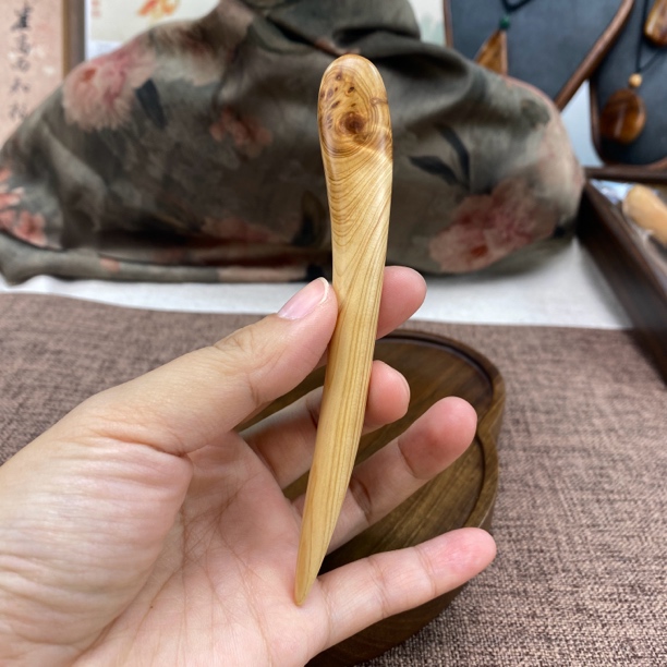 12.8cm手工崖柏瘤花发簪y331极简单簪日常简约百搭款