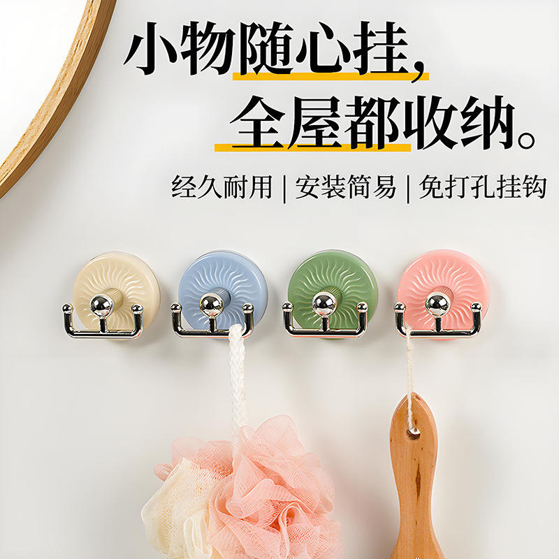 简约门双头挂衣钩后打孔挂钩强力双头浴室粘胶挂钩免厨房承重粘钩