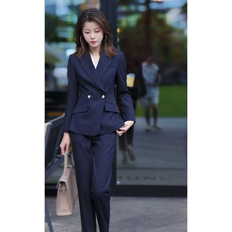 气质时尚西装套装女正装藏青色面试职业高级感通勤西服外套正装