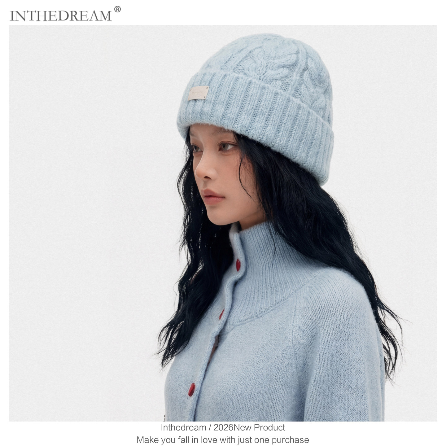 复古麻花纹针织帽女秋冬保暖毛线帽百搭翻边帽