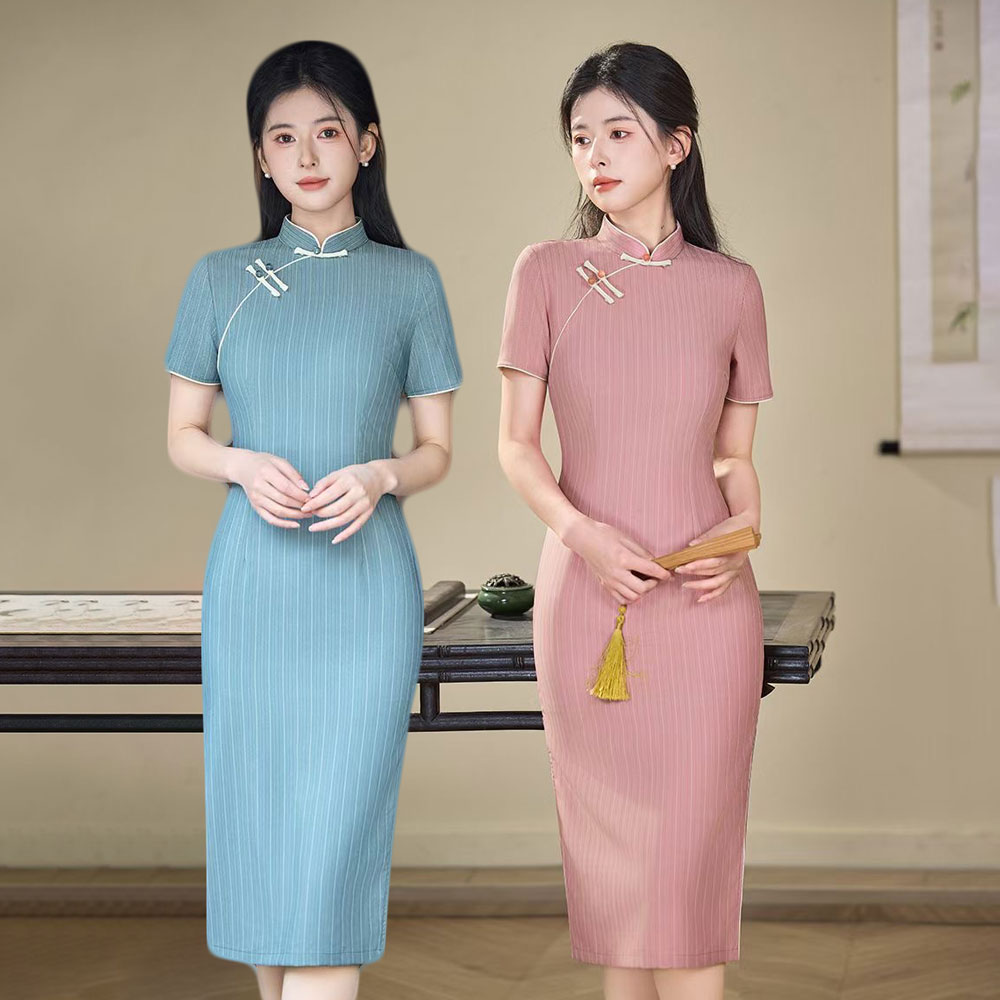 粉色旗袍年轻款少女2025新款温柔淑女中国风改良新中式连衣裙夏季