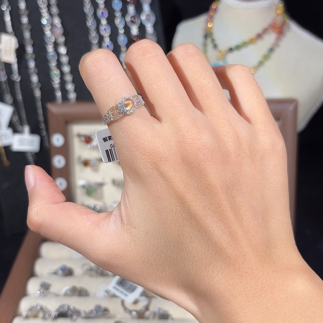 出***间戒指烟晶银S925镶嵌