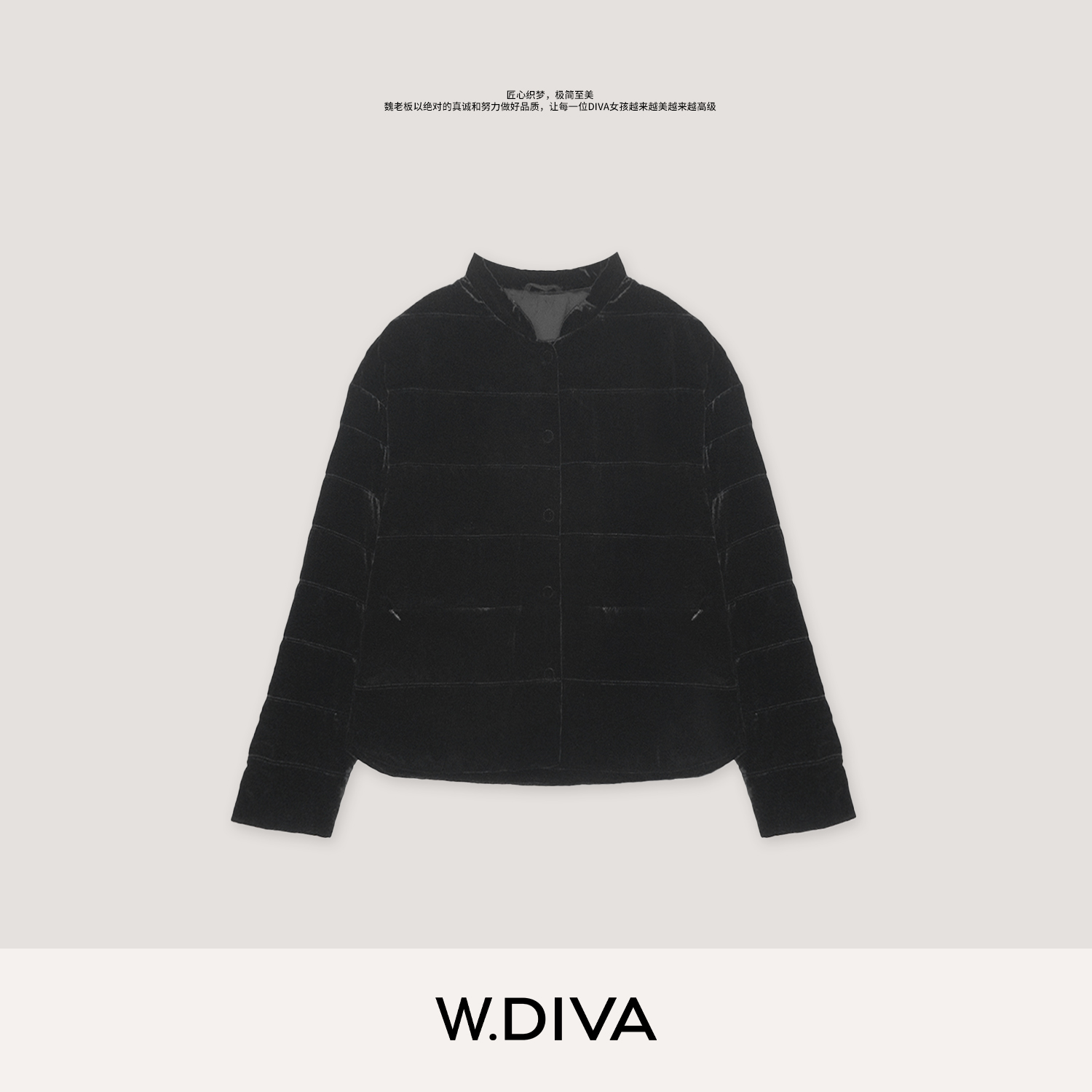 W.Diva【暗纹丝华】柔光真丝乔绒90白鹅绒短款立领羽绒服54C022564