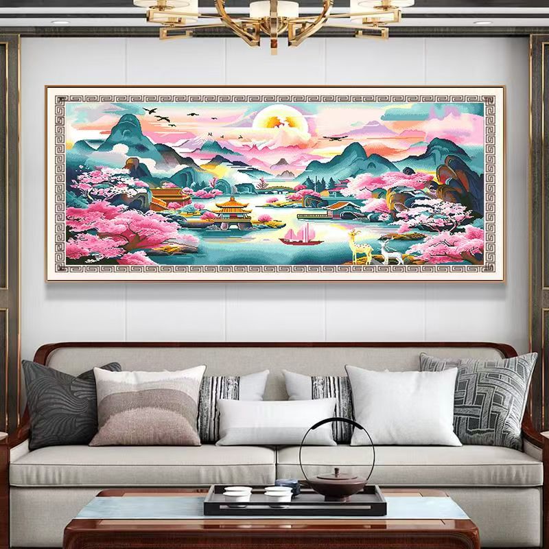 桃源仙境45色十字绣新款客厅风景山水画十字绣世外桃源手工刺绣
