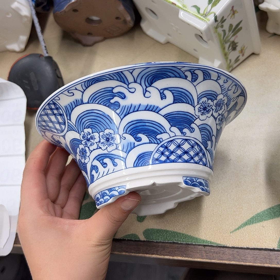 紫砂花盆721号瑕疵17/7cm仿手绘海浪花纹