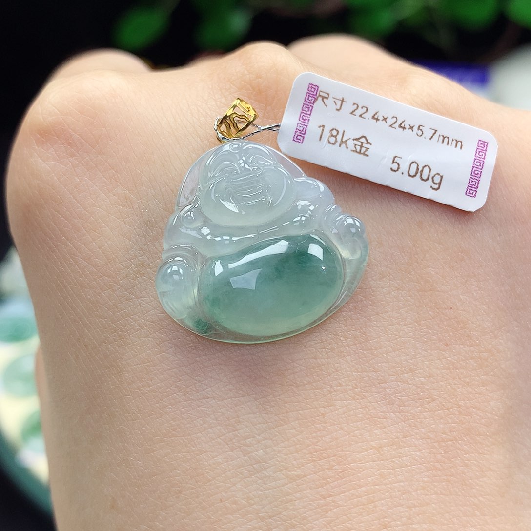 翡翠18K金镶嵌颈饰佛公