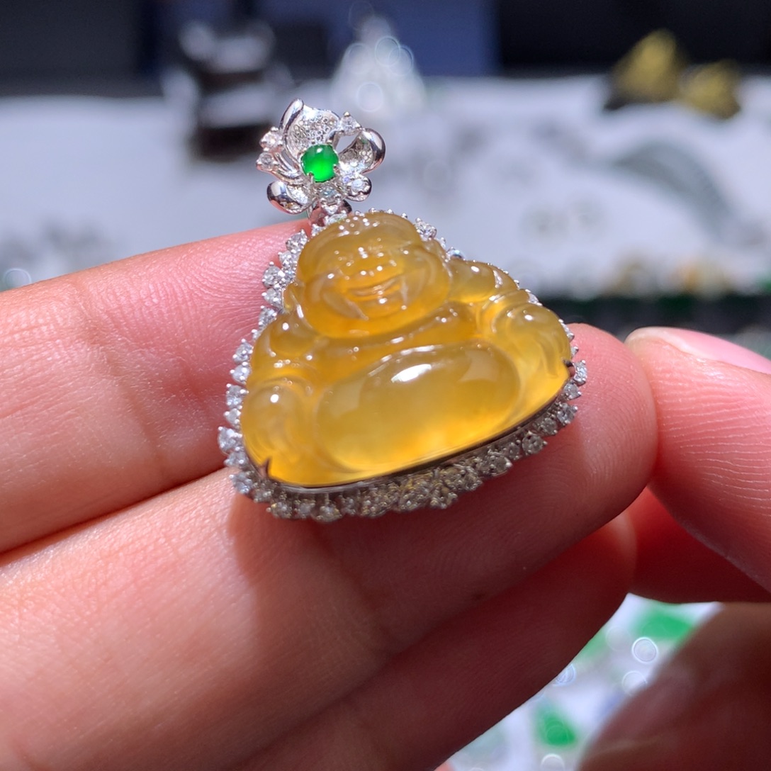 翡翠18K金镶嵌吊坠(不含链)