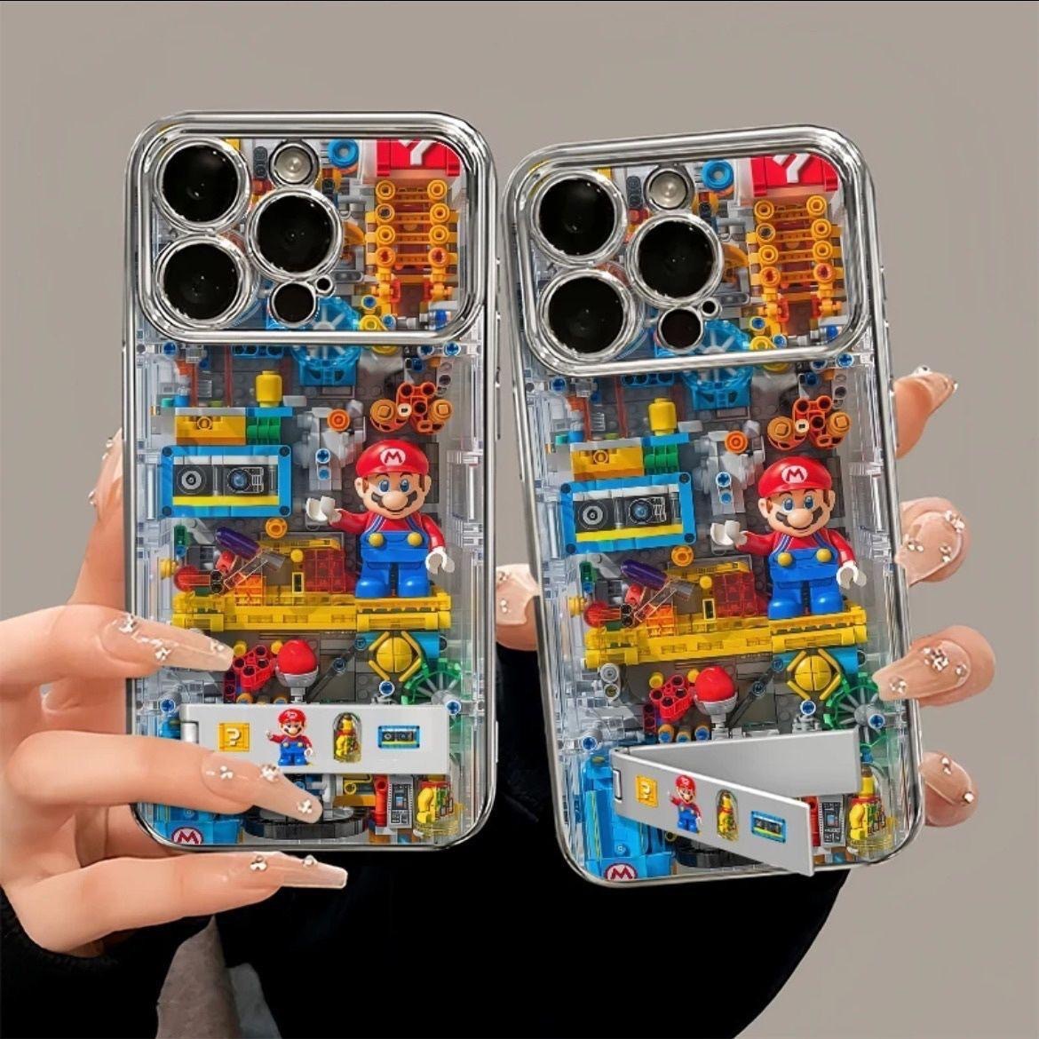 积木马里奥适用17pro手机壳iPhone16带支架13卡通12软壳15/14