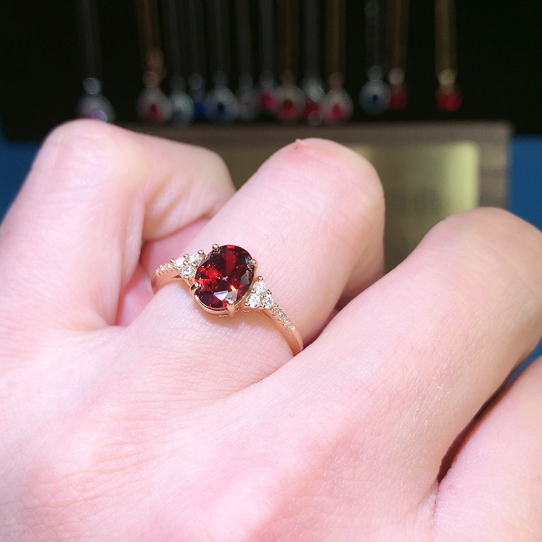 石榴石戒指银S925镶嵌