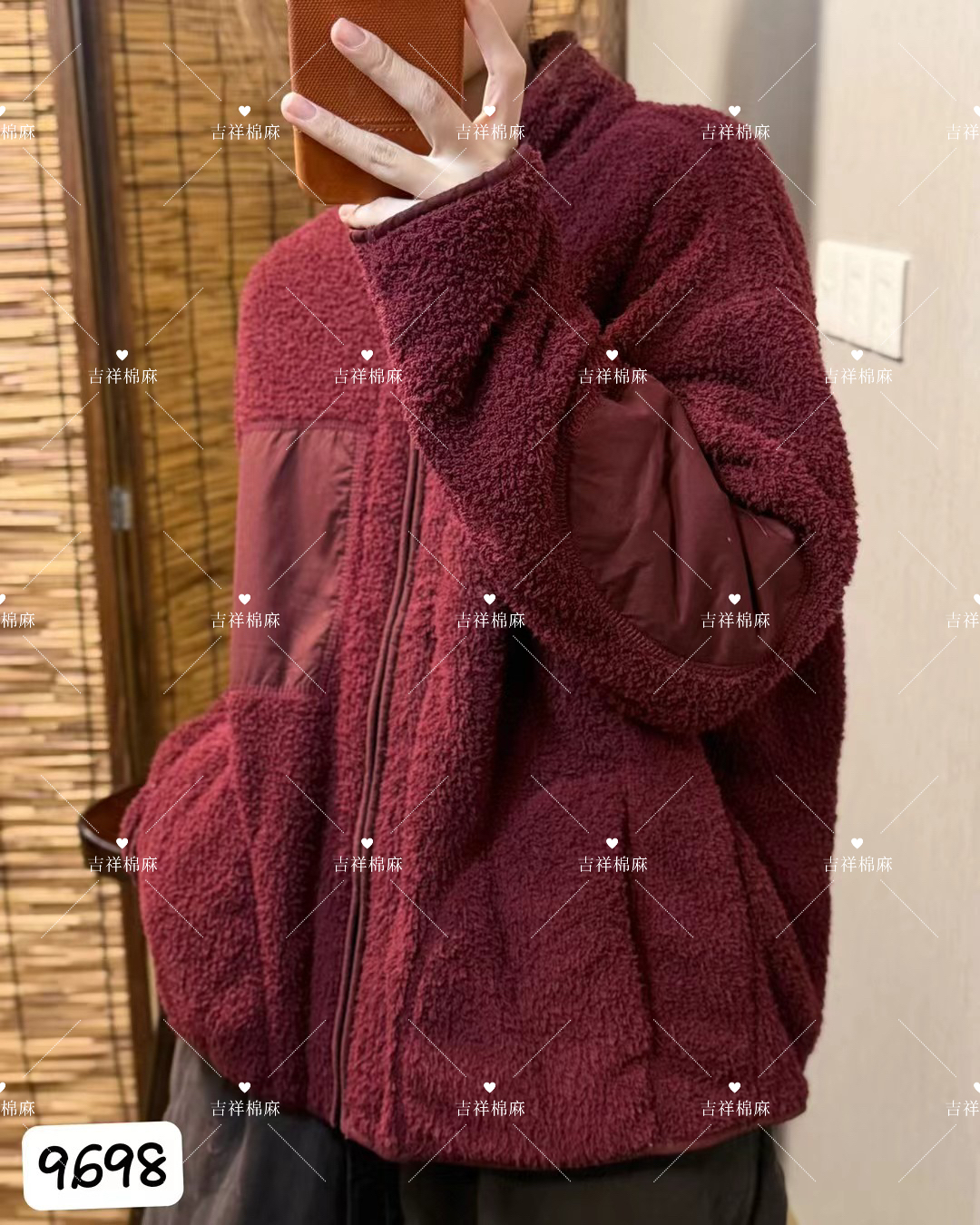 颗粒绒外套秋冬拼接立领长袖复古撞色保暖上衣