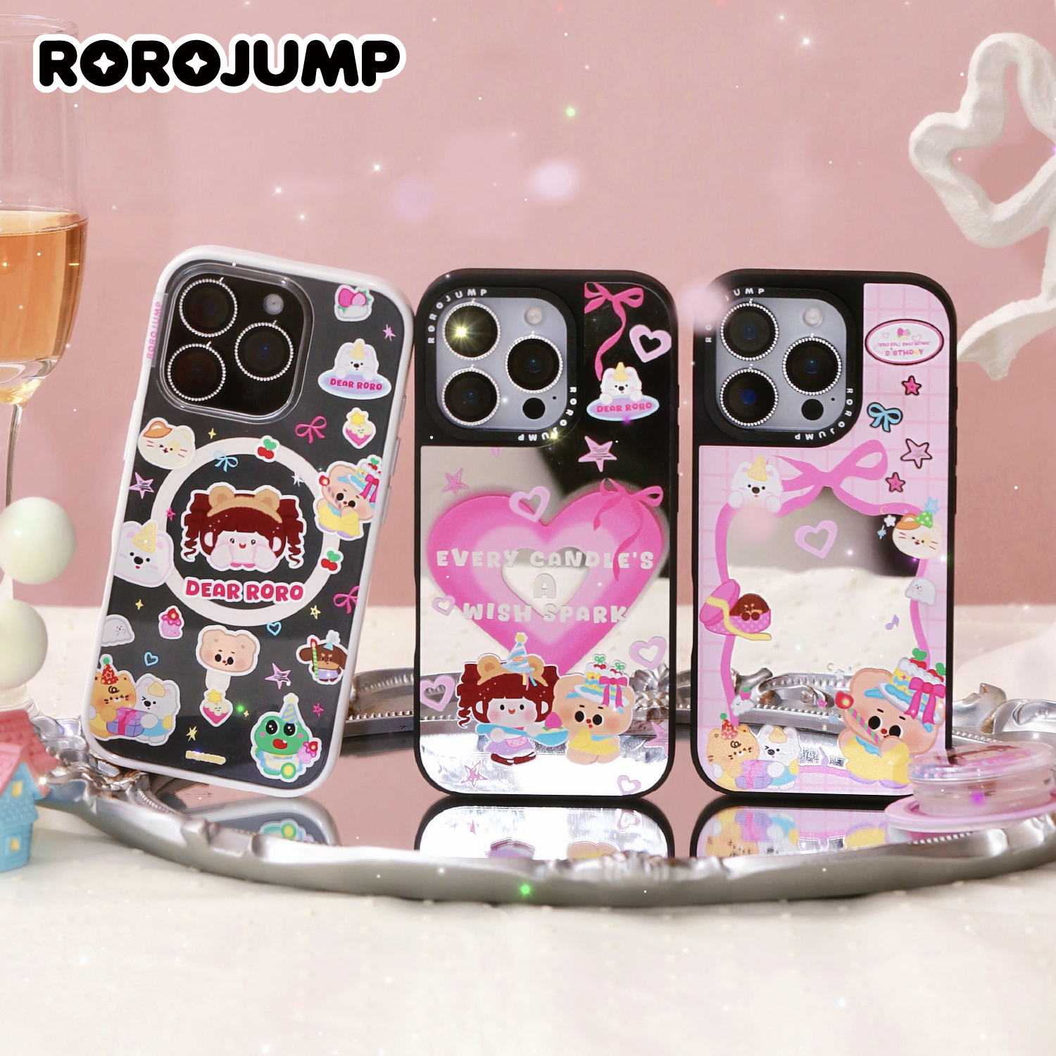 肉肉酱&TitaBear生日系列可爱ins风镜面超薄苹果磁吸手机壳16/15