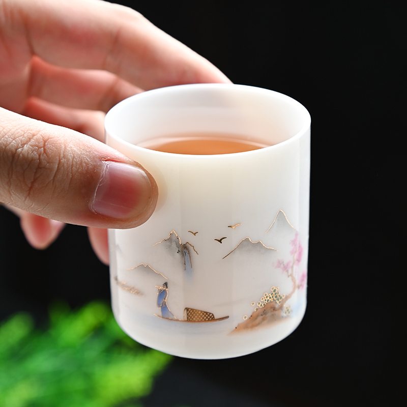 羊脂玉直口杯陶瓷茶杯功夫茶杯家用茶具办公泡茶茶杯品茗杯主人杯