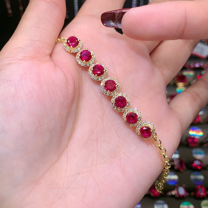 红宝石手链银S925镶嵌1