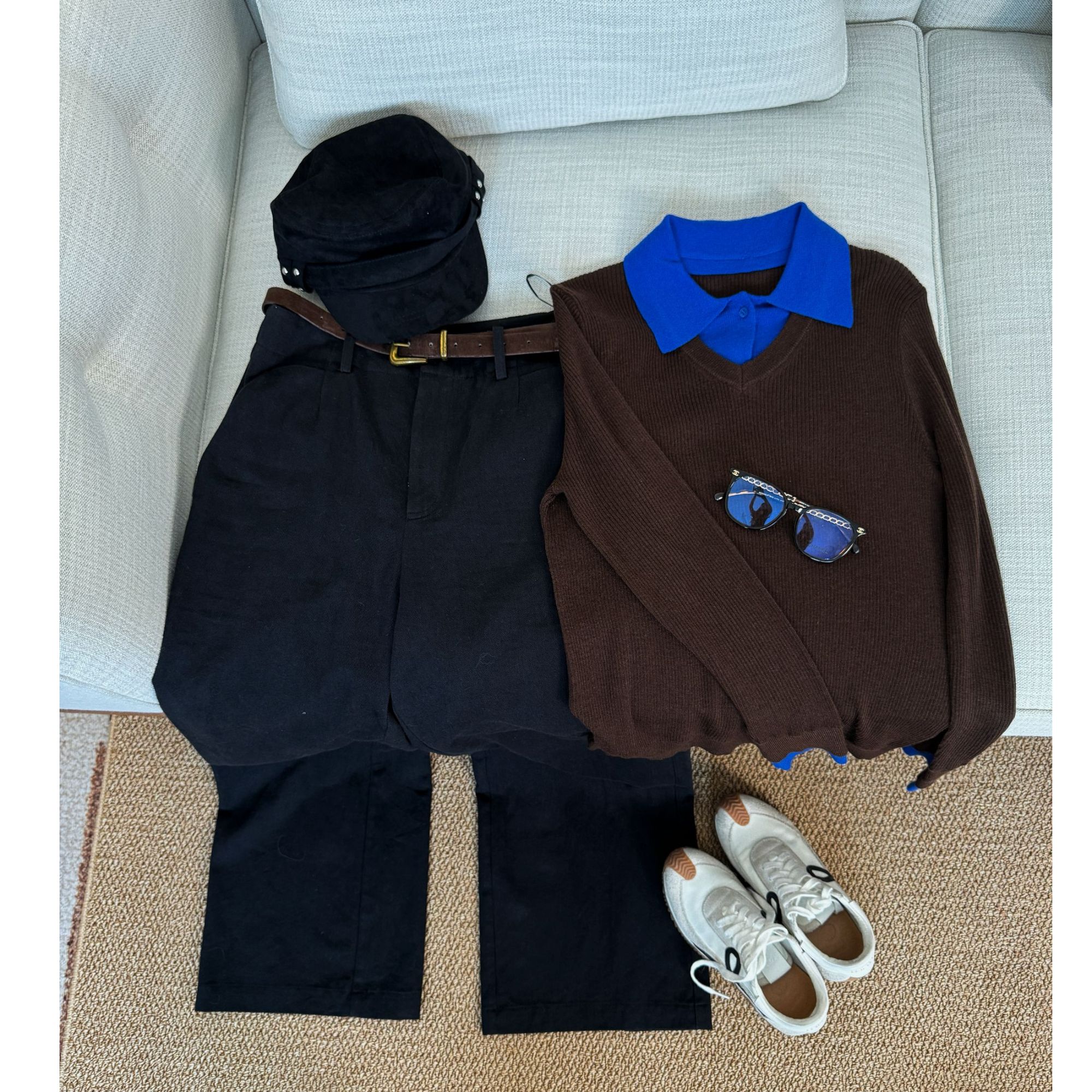 JIAO.AO 翻领撞色百搭时尚老钱风休闲毛针织Y8193