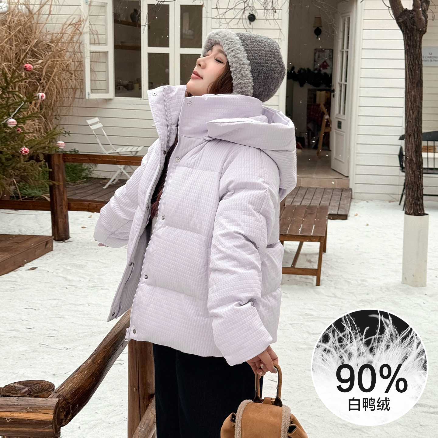 CD6658大码女装【火炉面包服】华夫格连帽立领秋冬季保暖羽绒服外套