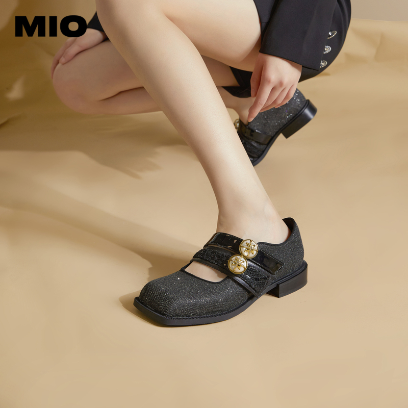 MIO米奥春季玛丽珍女鞋方头复古低跟通勤缎面单鞋女鞋M241430128