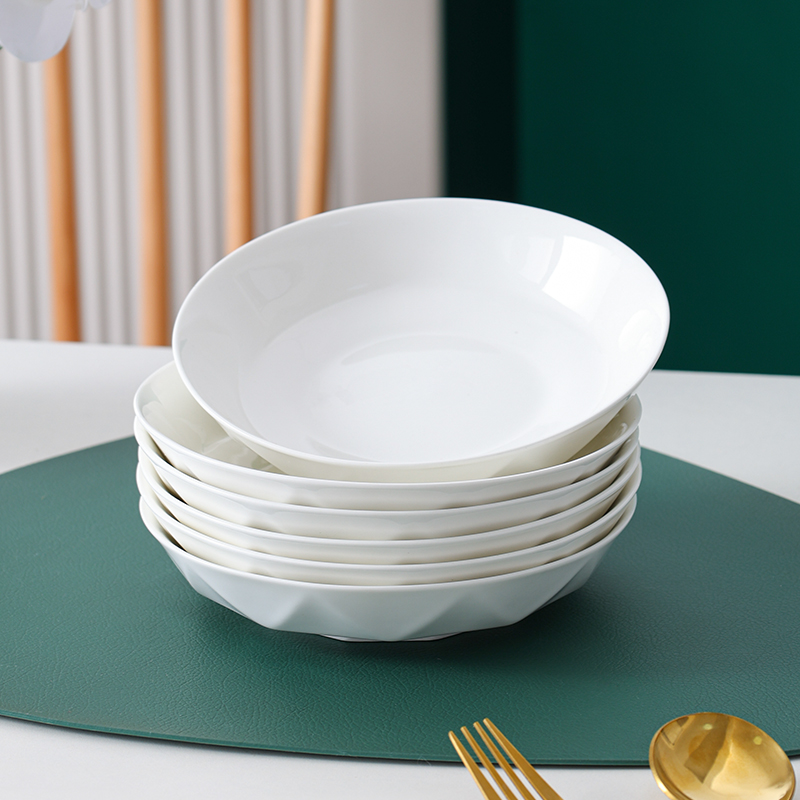 句途6个7英寸白色百合盘菜盘家用釉下彩陶瓷饭盘北欧风餐具套装