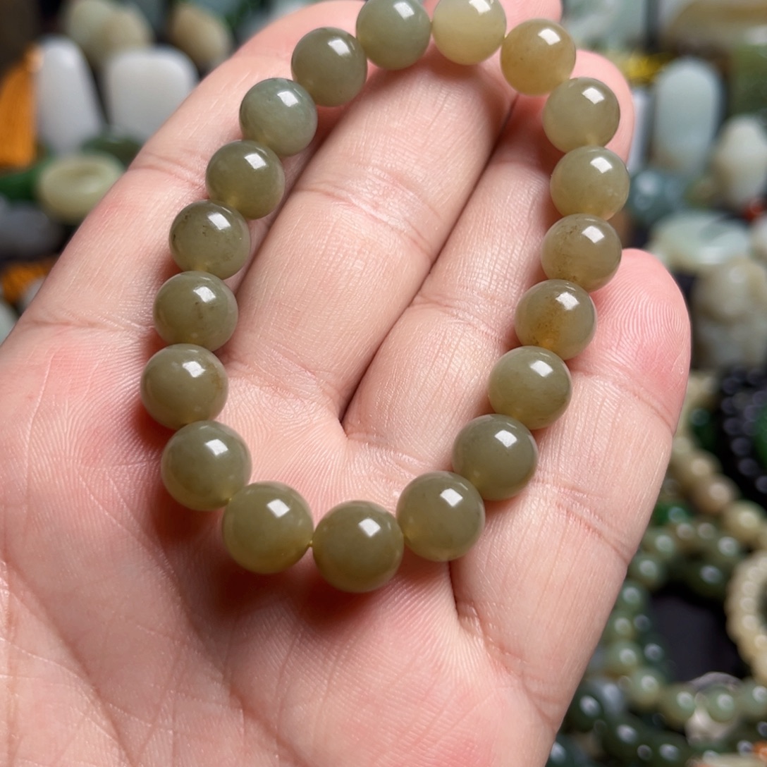 和田玉未镶嵌套链和田玉且末卡10手串