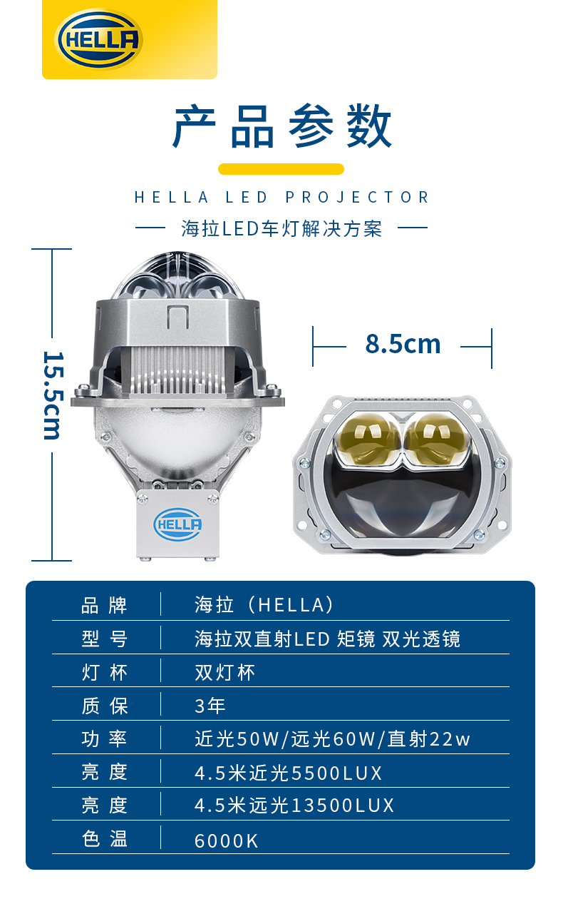 海拉7方镜双直射LED透镜