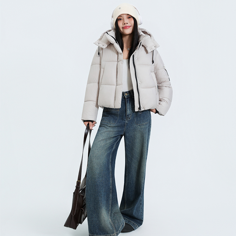 2025冬季新款女士泡芙咖色棉衣洋气加厚面包服短外套连帽棉袄