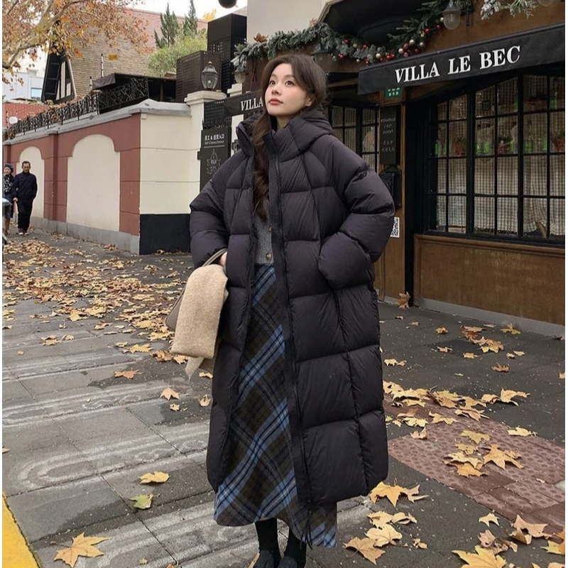 羽绒服女冬季中长款超好看高级感拉链小个子2025年新款过膝外套1