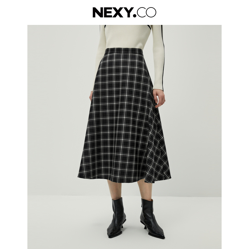 NEXY.CO/奈蔻半裙|黑白|格纹|百搭|高定|套装|羊毛|XW01580W0