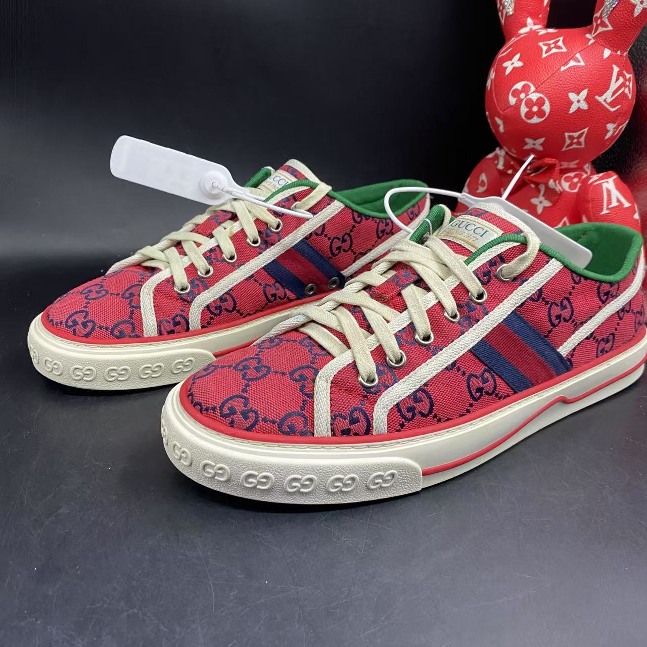 95新 GUCCI/古驰 1977满印双G舒适老花帆布板鞋42.5欧码ddm1977