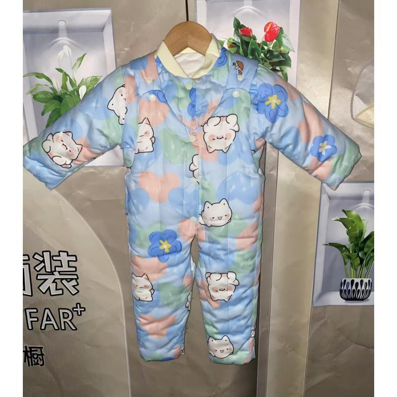 蓝色爱心小兔手工棉花衣斜纹棉防风上下背带套装