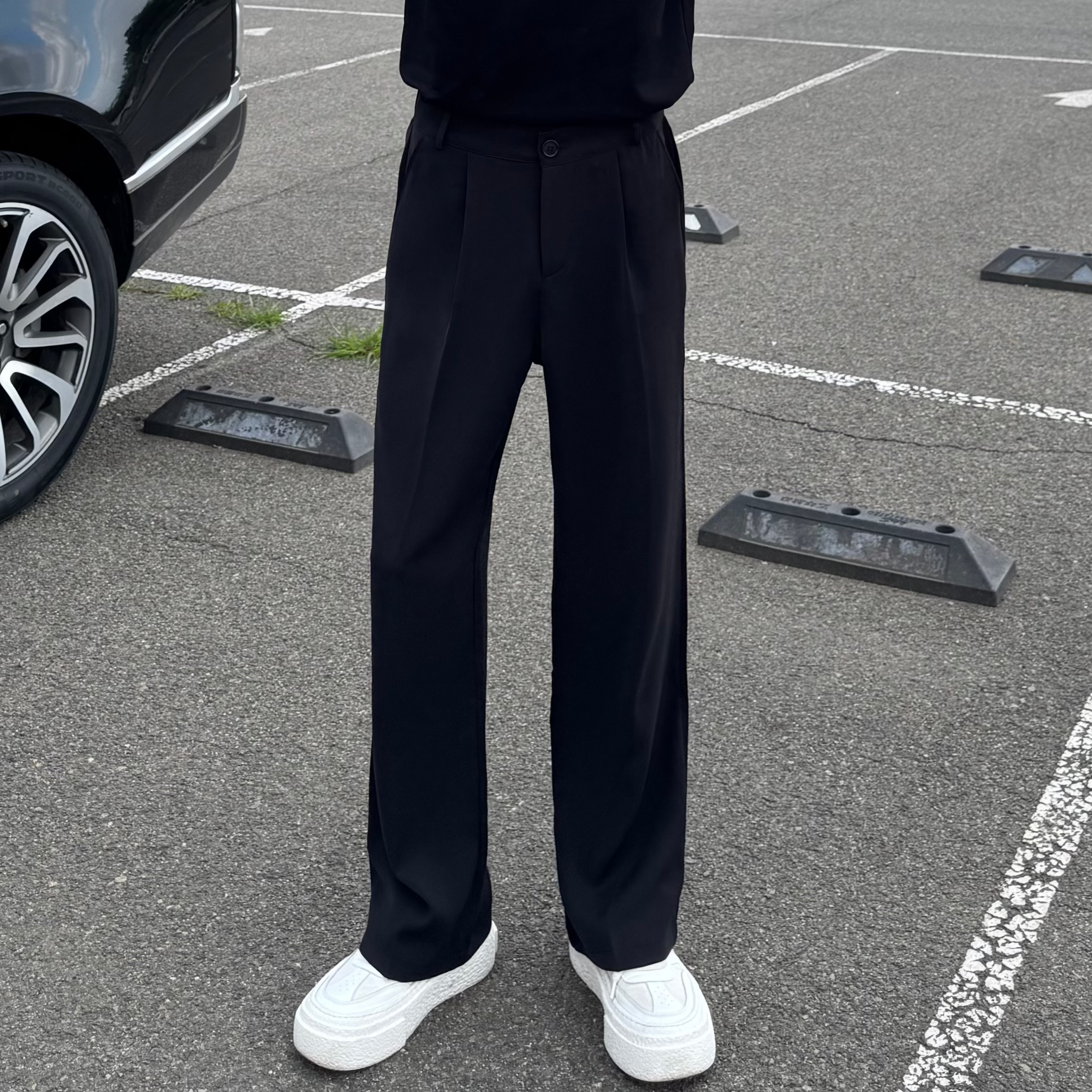 夏季百搭中高腰透气直筒宽松西裤男士休闲显腿长潮男垂感长裤